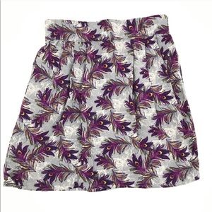 Peacock Feather Print Pleated Skirt